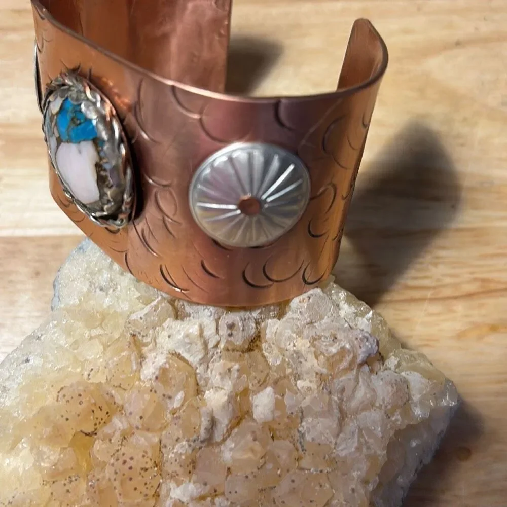 Bracelet, Turquoise & Opal Copper Cuff, NEW, sterling accents, Handmade, Artisan
